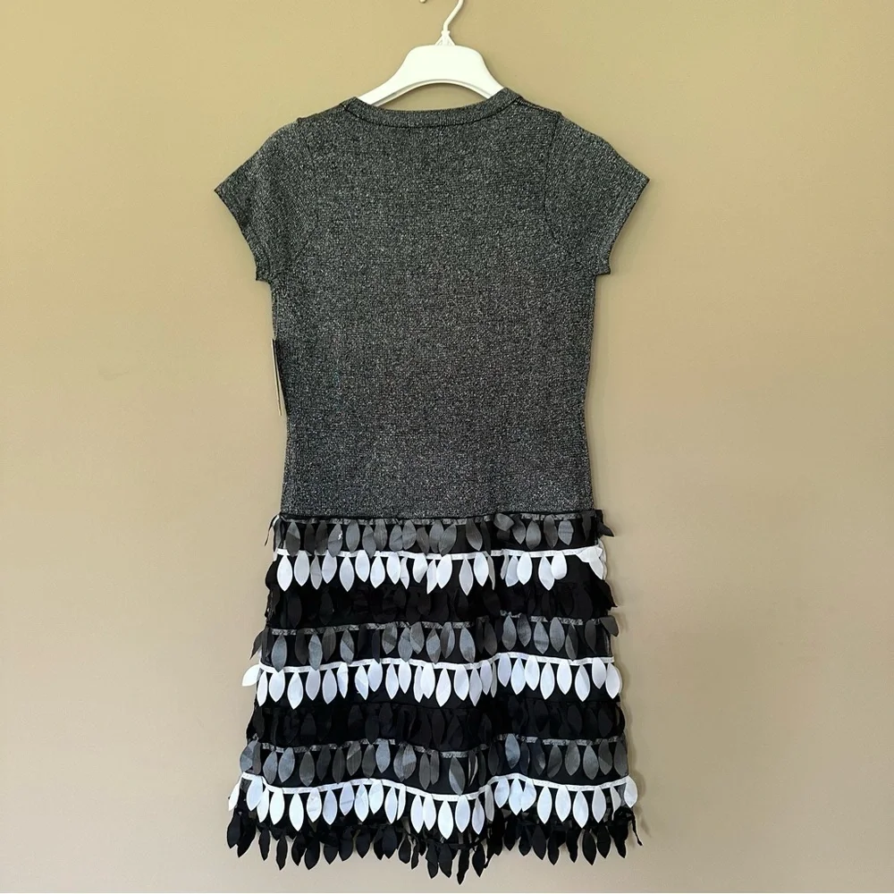 Laundry by Shelli Segal Dress Girls Sz 16 Leaf Detail Artsy, Black White Silver